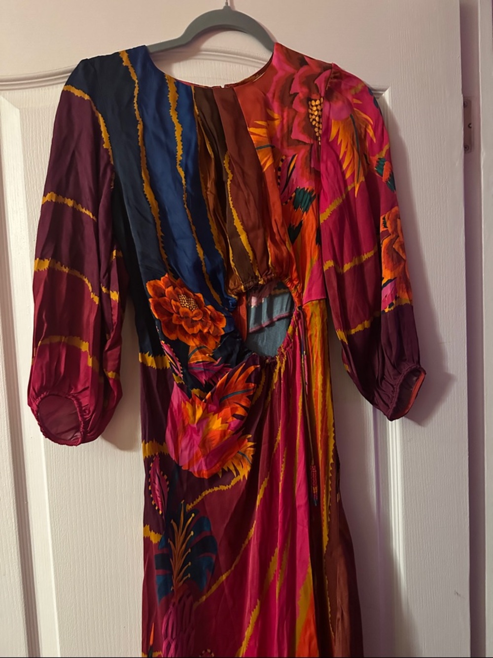 FARM Rio Multicolor Floral Long Sleeve Midi Dress - Pink, Burgundy & Blue